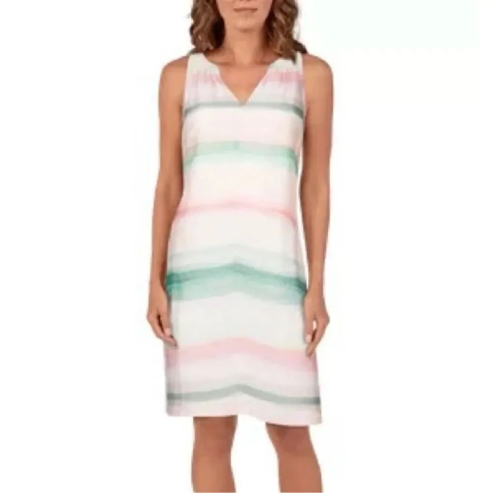 Womens Bob Timberlake Striped Watercolors Tie-Dye Sleeveless Dress  - Sz L